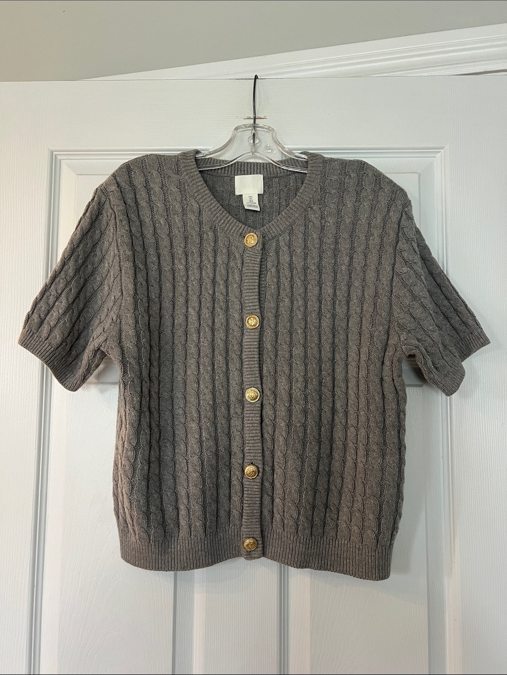 H&M Short Cable-Knit Button Cardigan - Gray with Gold Buttons
